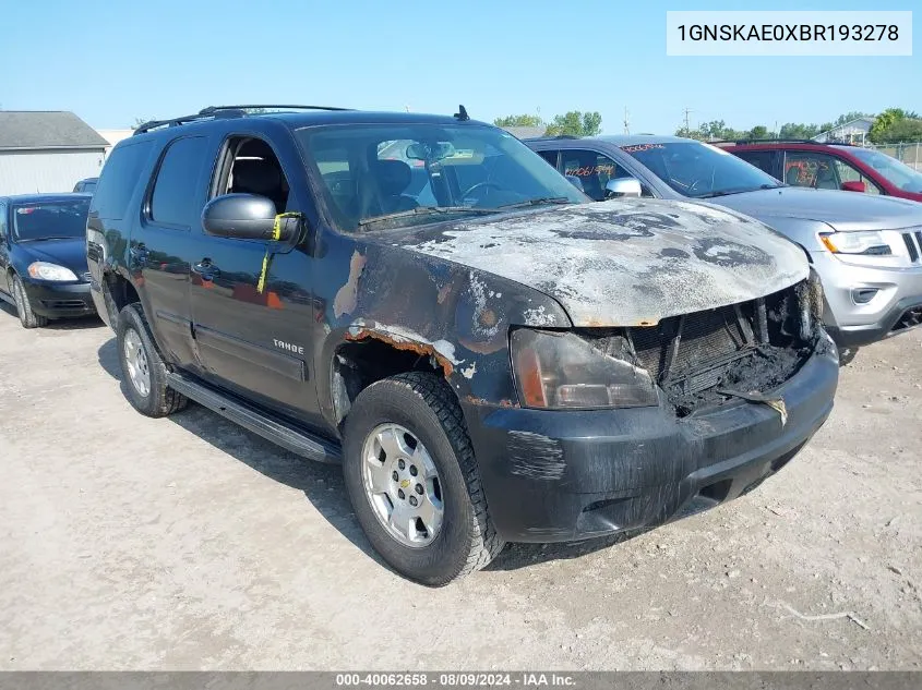 2011 Chevrolet Tahoe Ls VIN: 1GNSKAE0XBR193278 Lot: 40062658