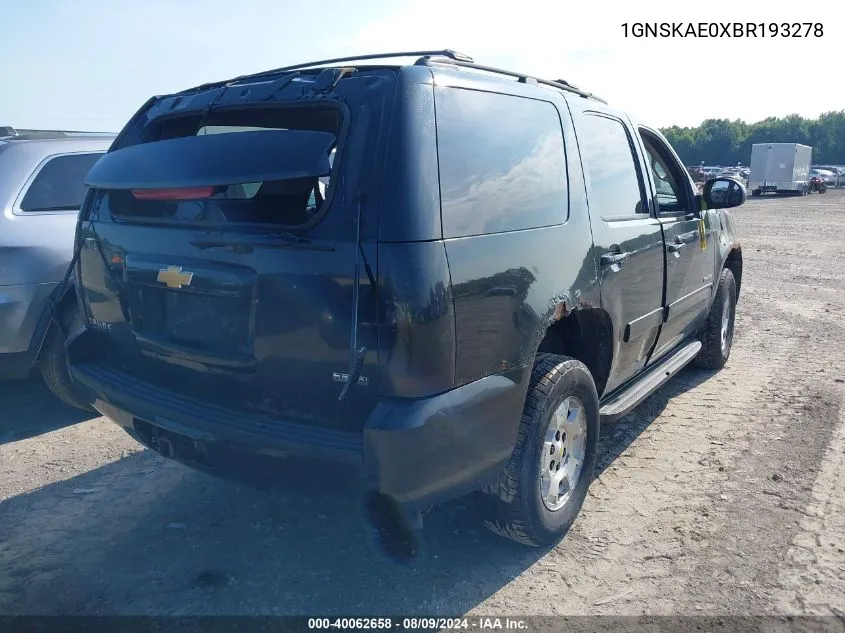 2011 Chevrolet Tahoe Ls VIN: 1GNSKAE0XBR193278 Lot: 40062658