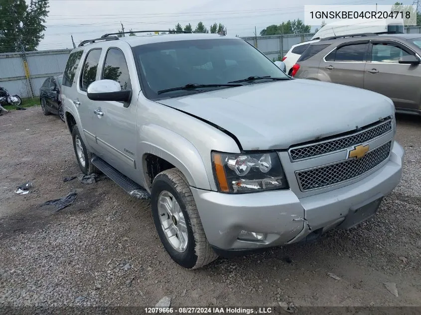 2012 Chevrolet Tahoe VIN: 1GNSKBE04CR204718 Lot: 12079666