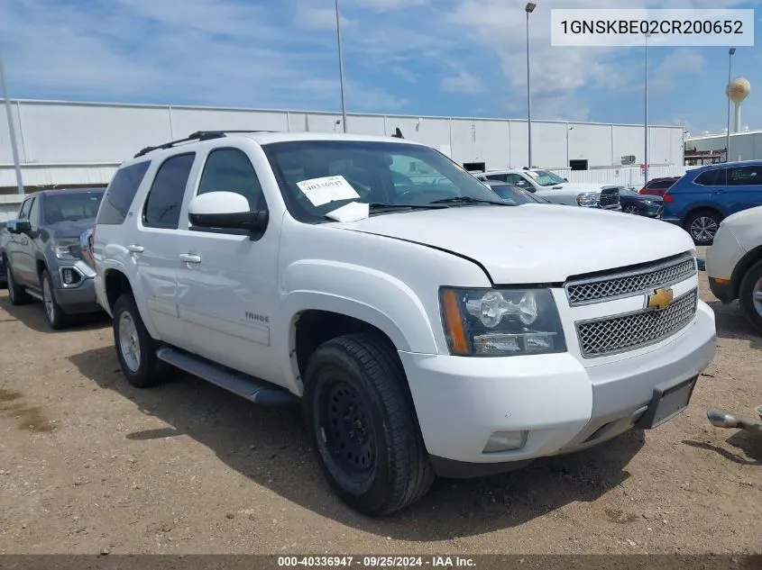 1GNSKBE02CR200652 2012 Chevrolet Tahoe Lt