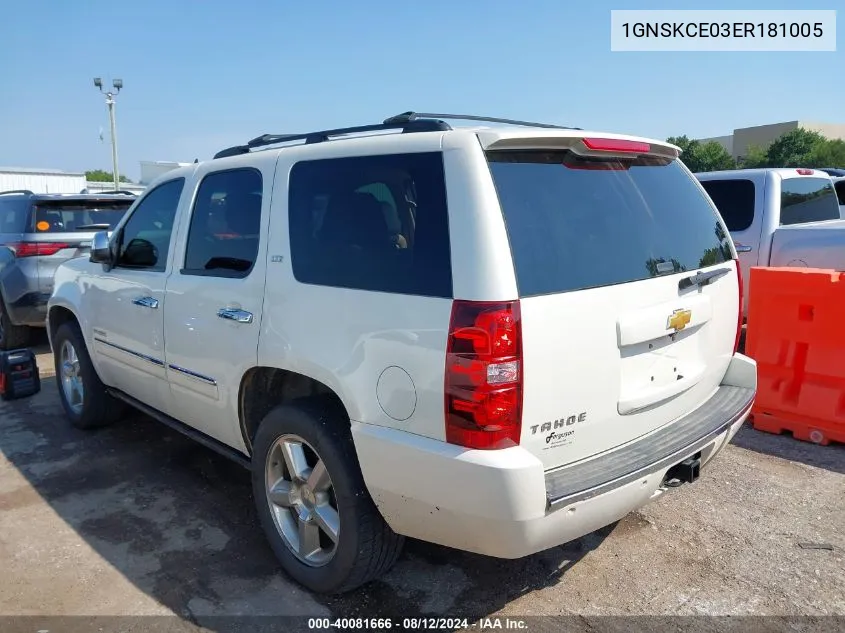 2014 Chevrolet Tahoe Ltz VIN: 1GNSKCE03ER181005 Lot: 40081666