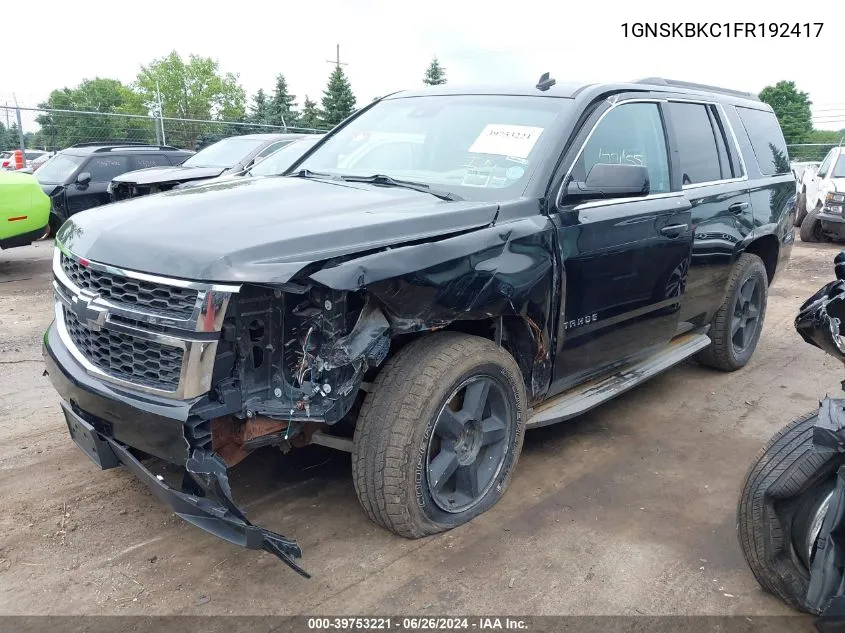 2015 Chevrolet Tahoe Lt VIN: 1GNSKBKC1FR192417 Lot: 39753221