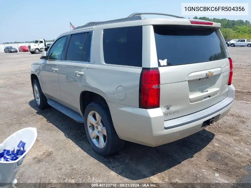 2015 Chevrolet Tahoe Lt VIN: 1GNSCBKC6FR504356 Lot: 40123710