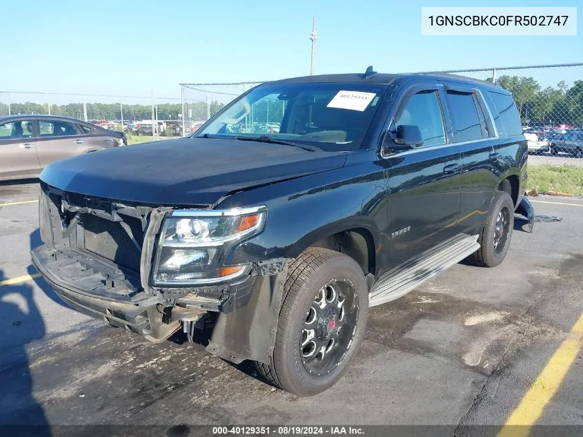 2015 Chevrolet Tahoe Lt VIN: 1GNSCBKC0FR502747 Lot: 40129351