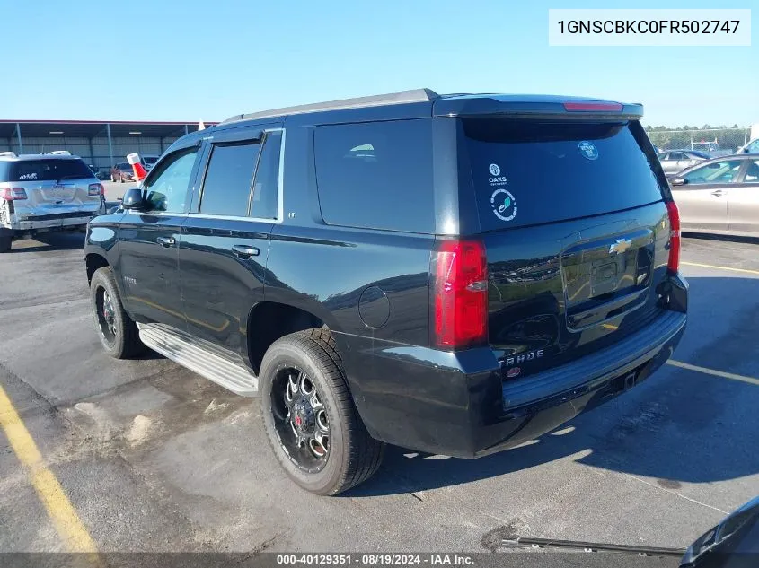 2015 Chevrolet Tahoe Lt VIN: 1GNSCBKC0FR502747 Lot: 40129351