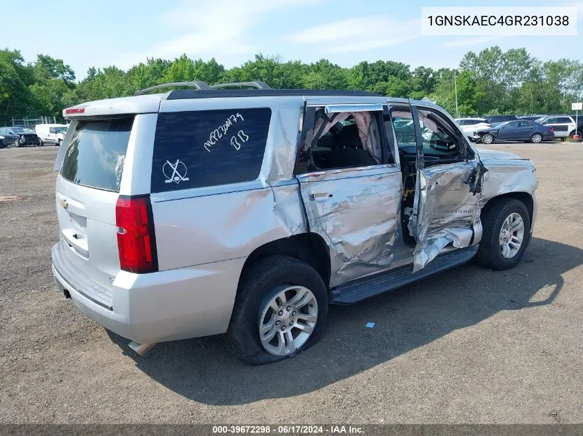 2016 Chevrolet Tahoe Ls VIN: 1GNSKAEC4GR231038 Lot: 39672298