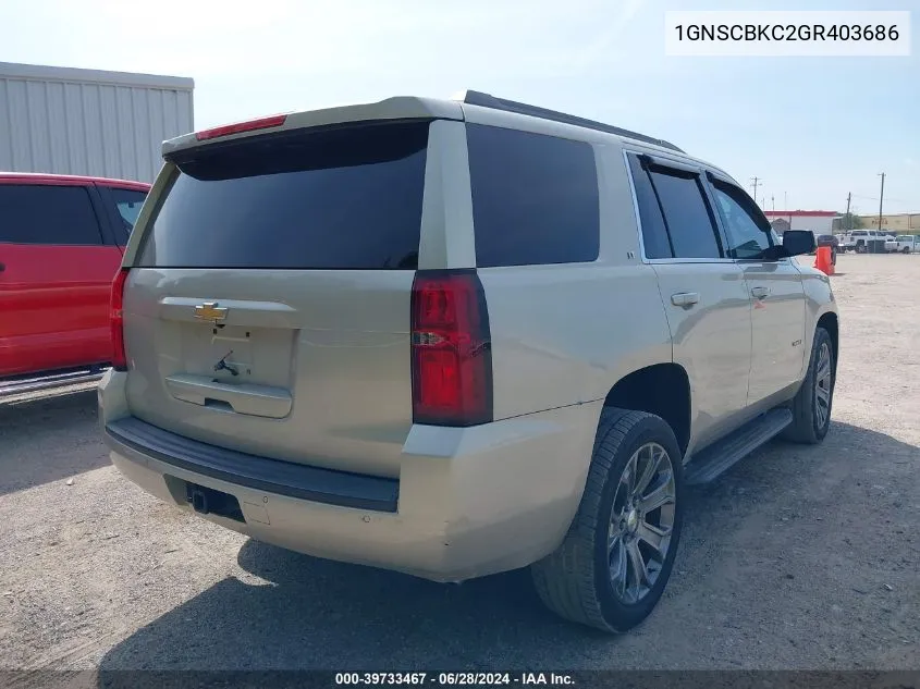 2016 Chevrolet Tahoe Lt VIN: 1GNSCBKC2GR403686 Lot: 39733467