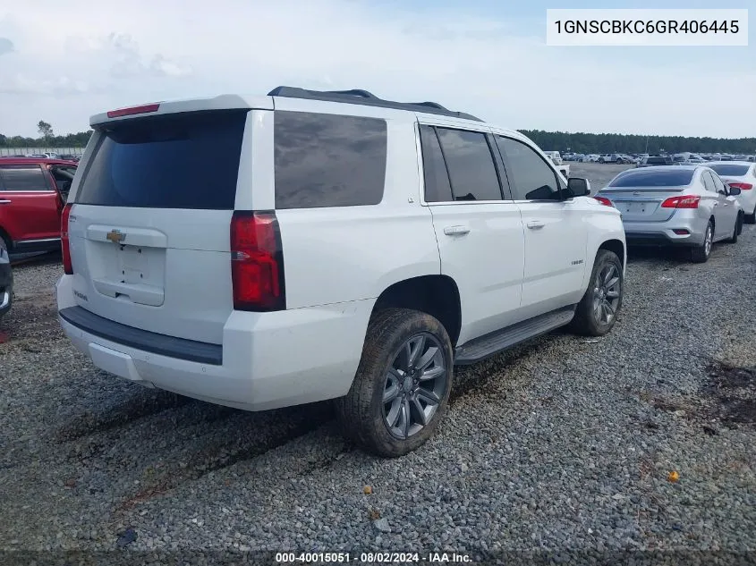 2016 Chevrolet Tahoe Lt VIN: 1GNSCBKC6GR406445 Lot: 40015051