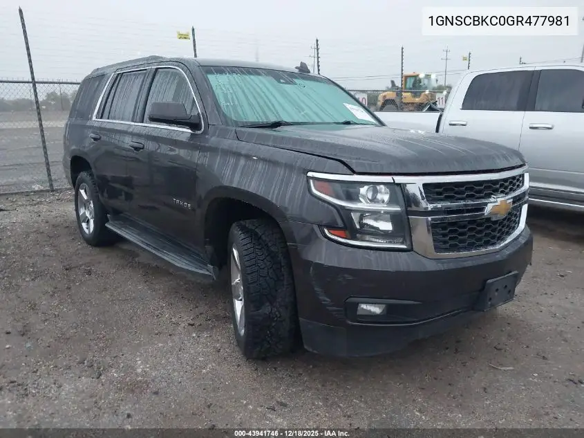 1GNSCBKC0GR477981 2016 Chevrolet Tahoe Lt