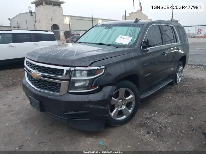 1GNSCBKC0GR477981 2016 Chevrolet Tahoe Lt