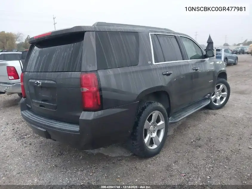 1GNSCBKC0GR477981 2016 Chevrolet Tahoe Lt