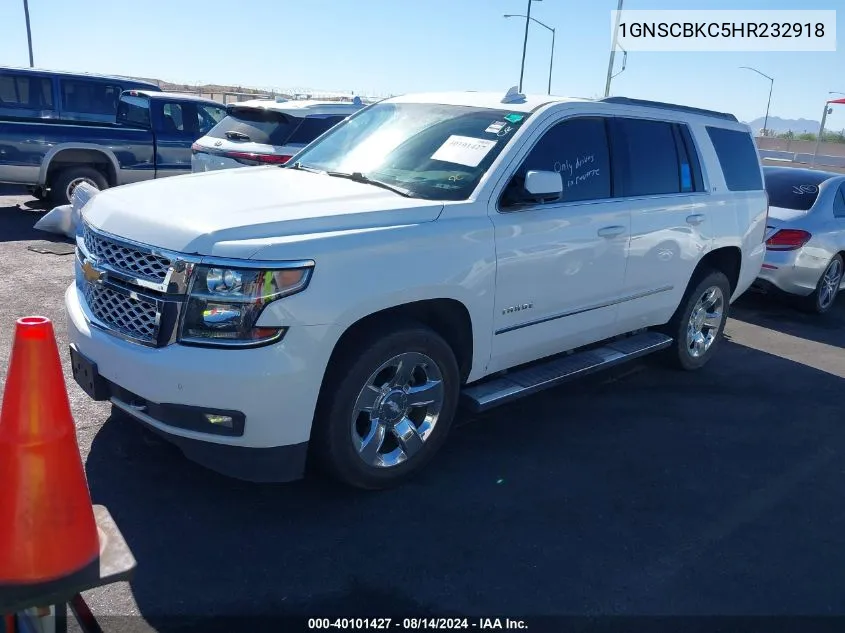 2017 Chevrolet Tahoe Lt VIN: 1GNSCBKC5HR232918 Lot: 40101427