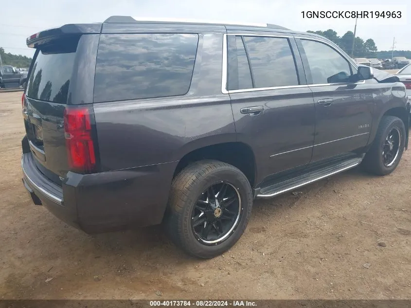 2017 Chevrolet Tahoe Premier VIN: 1GNSCCKC8HR194963 Lot: 40173784