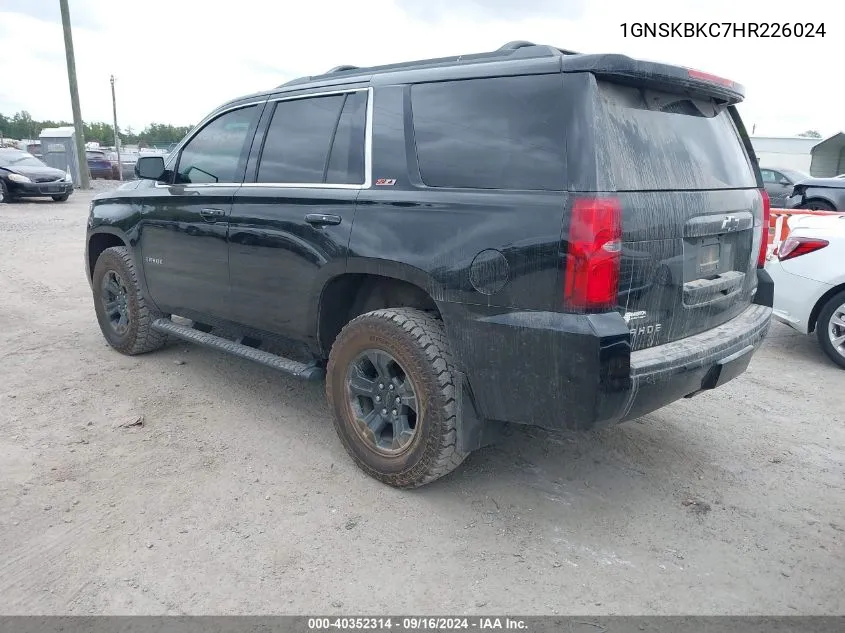 2017 Chevrolet Tahoe Lt VIN: 1GNSKBKC7HR226024 Lot: 40352314