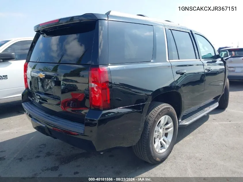 2018 Chevrolet Tahoe Ls VIN: 1GNSCAKCXJR367151 Lot: 40181556