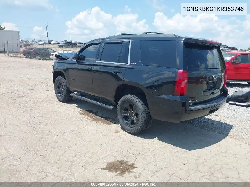 2019 Chevrolet Tahoe Lt VIN: 1GNSKBKC1KR353746 Lot: 40032664