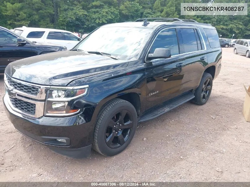 1GNSCBKC1KR408287 2019 Chevrolet Tahoe Lt