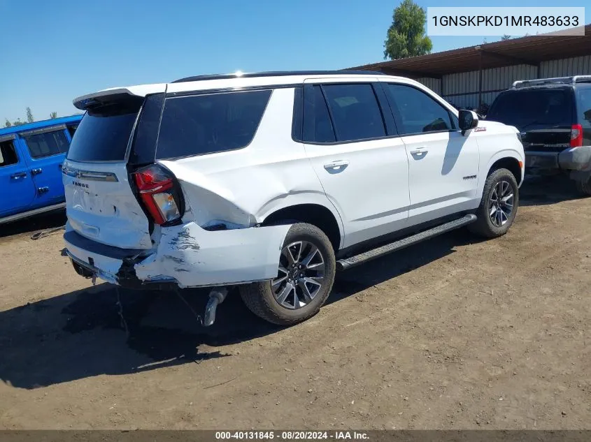 2021 Chevrolet Tahoe 4Wd Z71 VIN: 1GNSKPKD1MR483633 Lot: 40131845