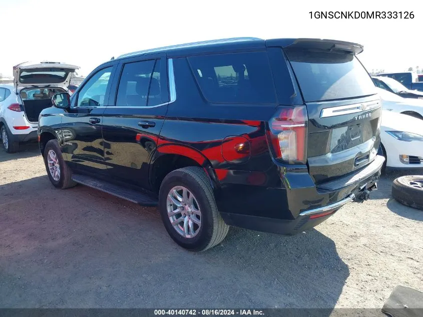 2021 Chevrolet Tahoe 2Wd Lt VIN: 1GNSCNKD0MR333126 Lot: 40140742