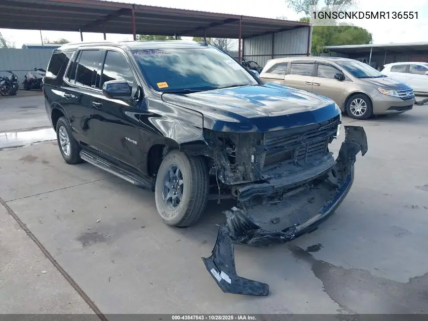 1GNSCNKD5MR136551 2021 Chevrolet Tahoe 2Wd Lt