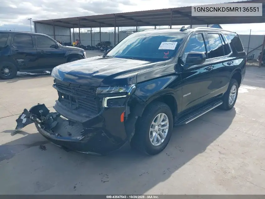 1GNSCNKD5MR136551 2021 Chevrolet Tahoe 2Wd Lt