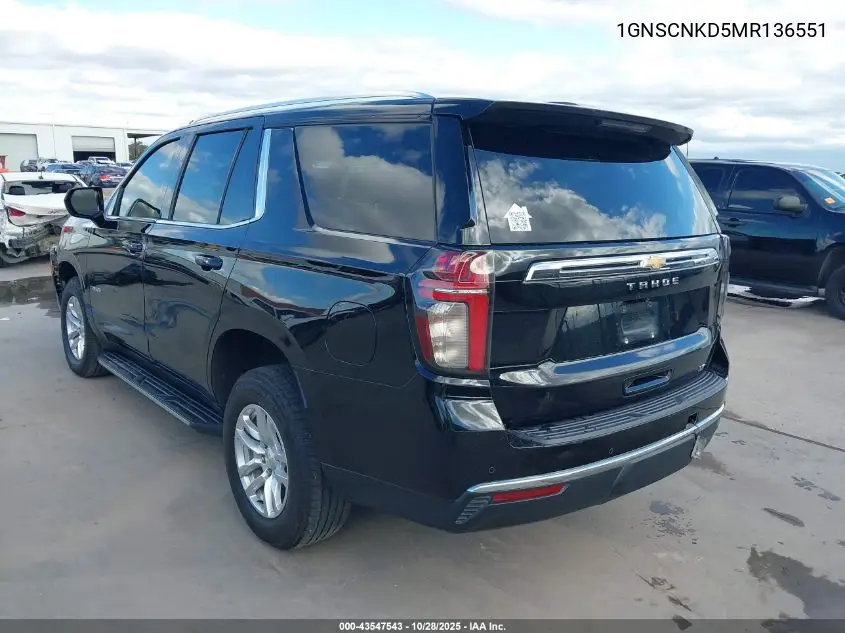 1GNSCNKD5MR136551 2021 Chevrolet Tahoe 2Wd Lt
