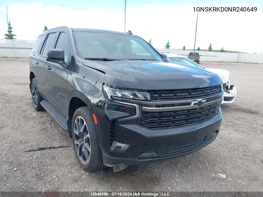 2022 Chevrolet Tahoe VIN: 1GNSKRKD0NR240649 Lot: 12048596