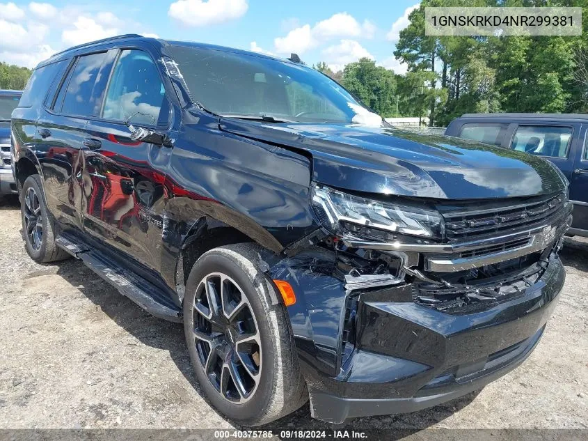 2022 Chevrolet Tahoe 4Wd Rst VIN: 1GNSKRKD4NR299381 Lot: 40375785