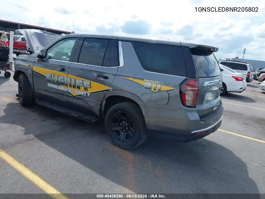 2022 Chevrolet Tahoe 2Wd Commercial Fleet VIN: 1GNSCLED8NR205802 Lot: 40436390