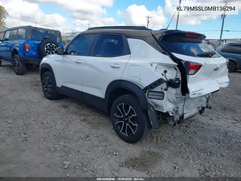 KL79MSSL0MB136294 2021 Chevrolet Trailblazer Awd Activ