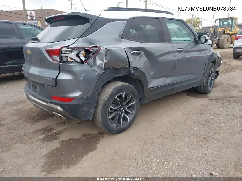 KL79MVSL0NB078934 2022 Chevrolet Trailblazer Fwd Activ