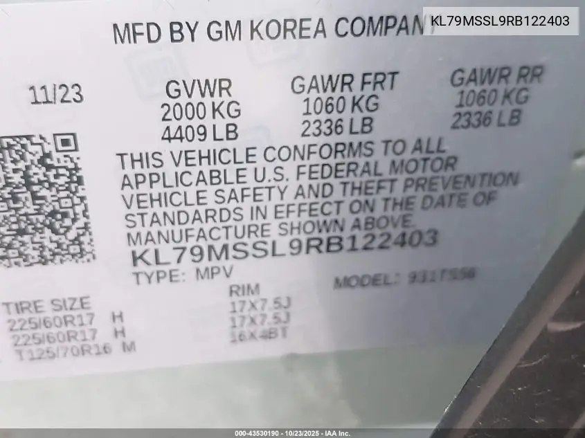 KL79MSSL9RB122403 2024 Chevrolet Trailblazer Awd Activ