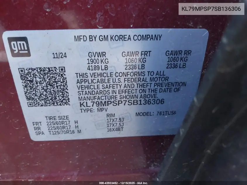 KL79MPSP7SB136306 2025 Chevrolet Trailblazer Fwd Lt