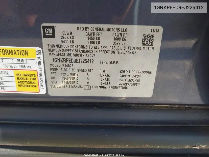 1GNKRFED9EJ225412 2014 Chevrolet Traverse Ls
