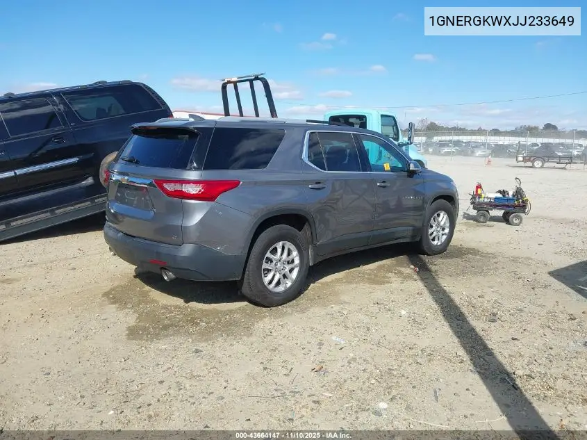 1GNERGKWXJJ233649 2018 Chevrolet Traverse 1Lt