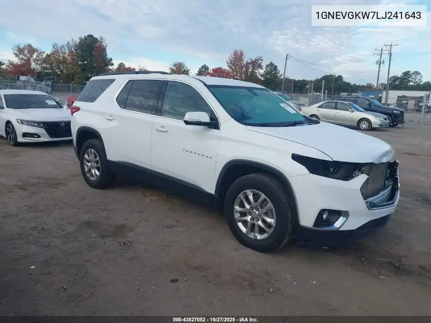 1GNEVGKW7LJ241643 2020 Chevrolet Traverse Awd Lt Cloth