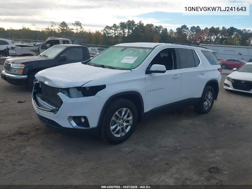 1GNEVGKW7LJ241643 2020 Chevrolet Traverse Awd Lt Cloth