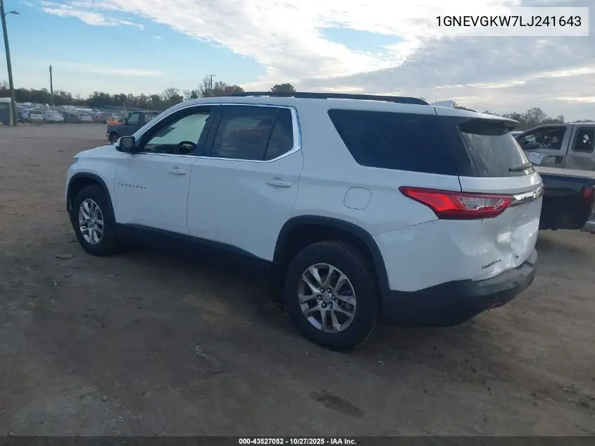 1GNEVGKW7LJ241643 2020 Chevrolet Traverse Awd Lt Cloth