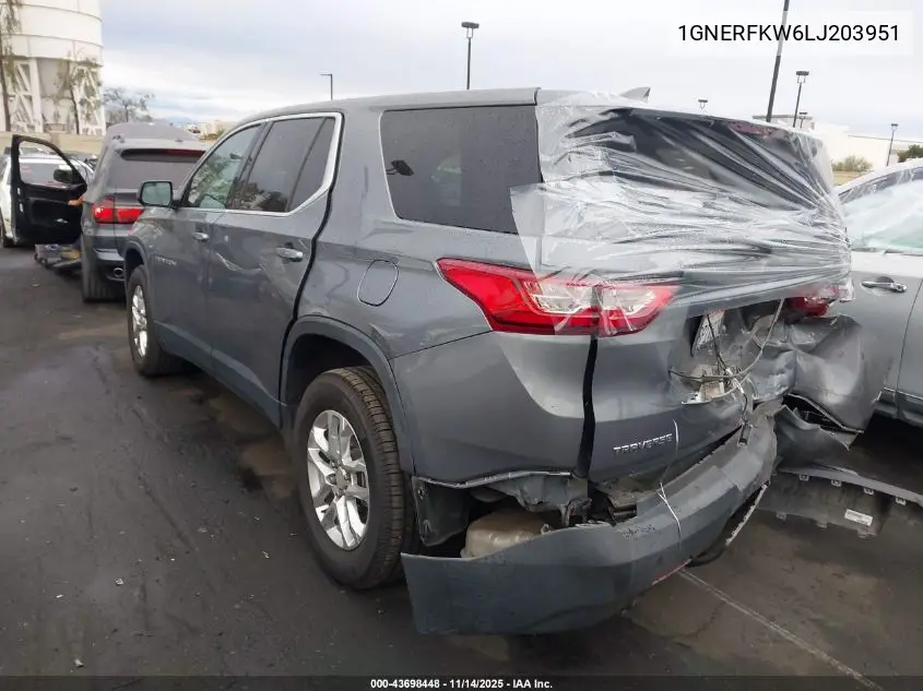 1GNERFKW6LJ203951 2020 Chevrolet Traverse Fwd Ls