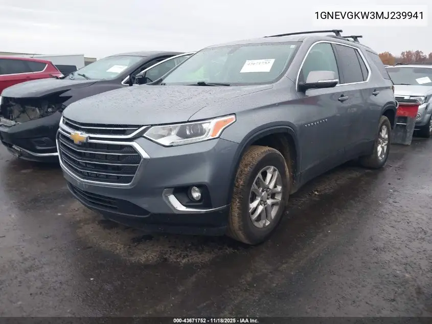1GNEVGKW3MJ239941 2021 Chevrolet Traverse Awd Lt Cloth