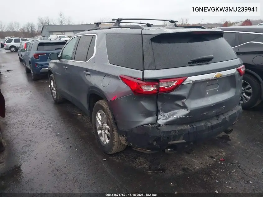 1GNEVGKW3MJ239941 2021 Chevrolet Traverse Awd Lt Cloth