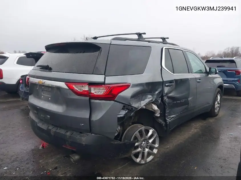 1GNEVGKW3MJ239941 2021 Chevrolet Traverse Awd Lt Cloth
