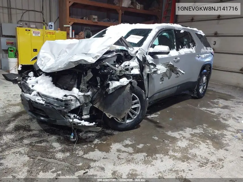 1GNEVGKW8NJ141716 2022 Chevrolet Traverse Awd Lt Cloth