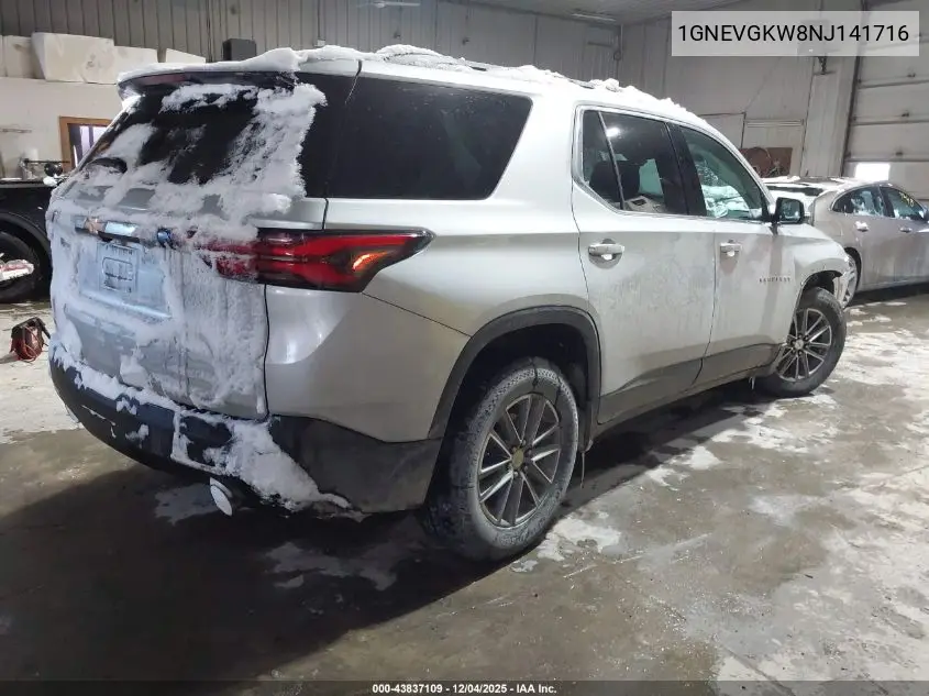 1GNEVGKW8NJ141716 2022 Chevrolet Traverse Awd Lt Cloth