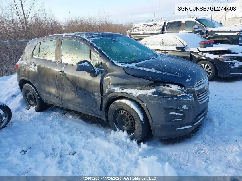 3GNCJKSB7GL274403 2016 Chevrolet Trax Ls