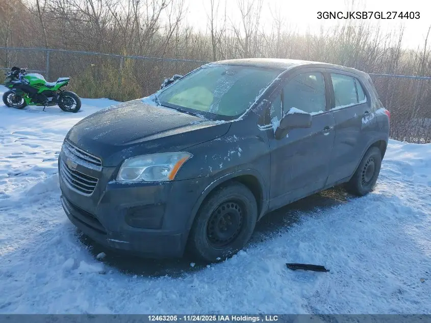 3GNCJKSB7GL274403 2016 Chevrolet Trax Ls