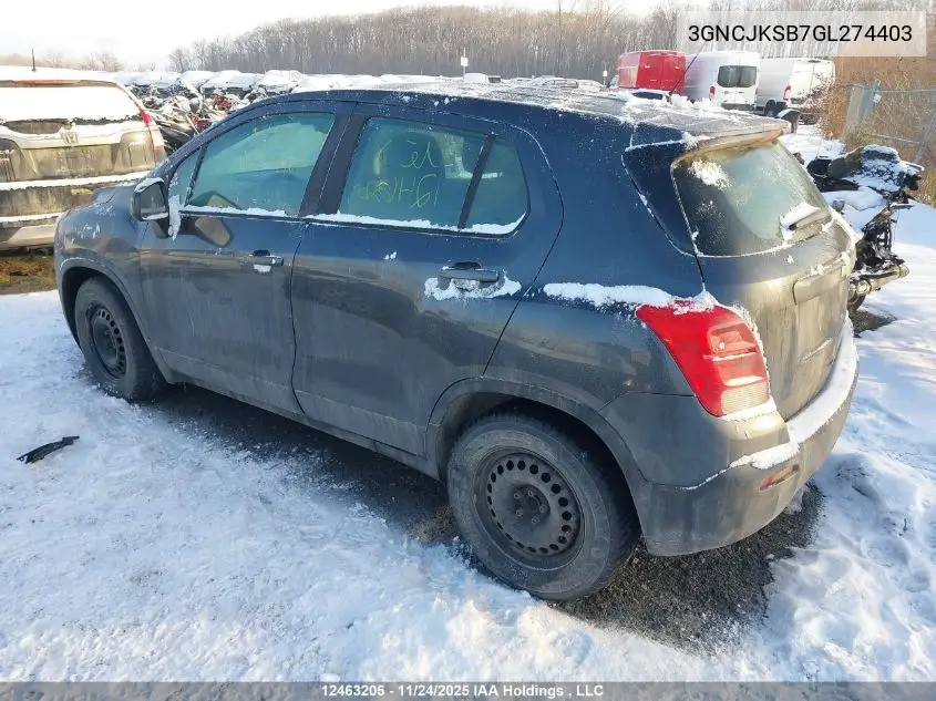 3GNCJKSB7GL274403 2016 Chevrolet Trax Ls