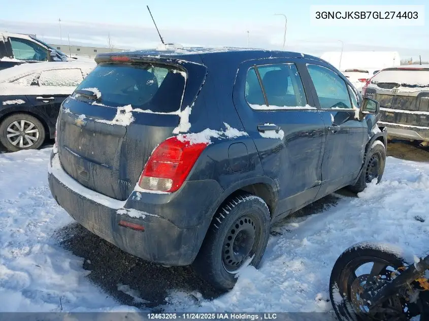 3GNCJKSB7GL274403 2016 Chevrolet Trax Ls