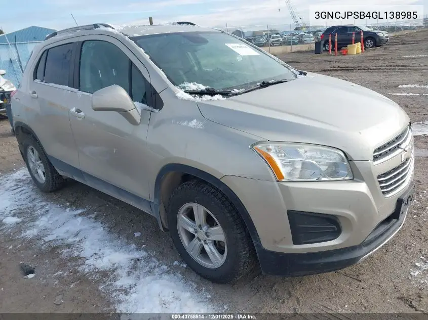 3GNCJPSB4GL138985 2016 Chevrolet Trax Lt
