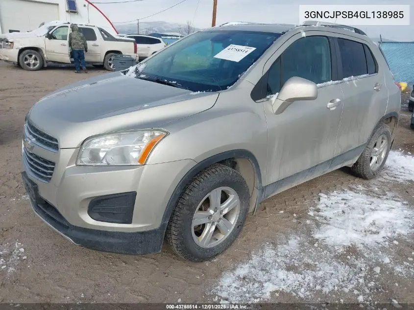 3GNCJPSB4GL138985 2016 Chevrolet Trax Lt